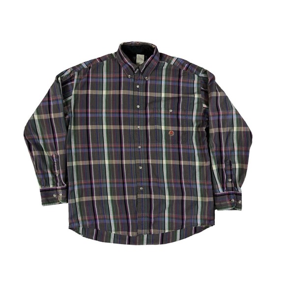 VTG Wrangler TwentyX Men Shirt Long Sleeve Button Down Black Plaid Shirt Sz L‎ - Picture 1 of 6